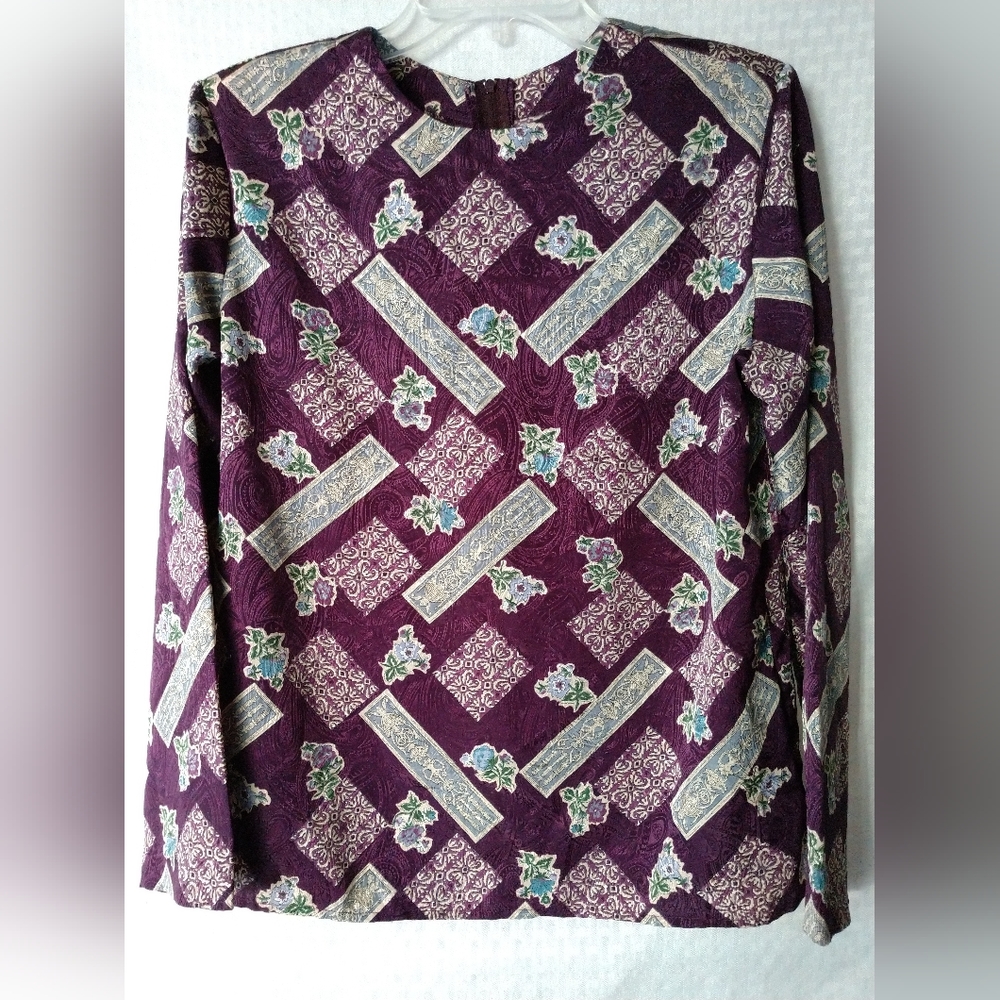 Vintage Pretty Purple Blouse Paisley Floral by Pyke Long Sleeve Medium Chest 38"